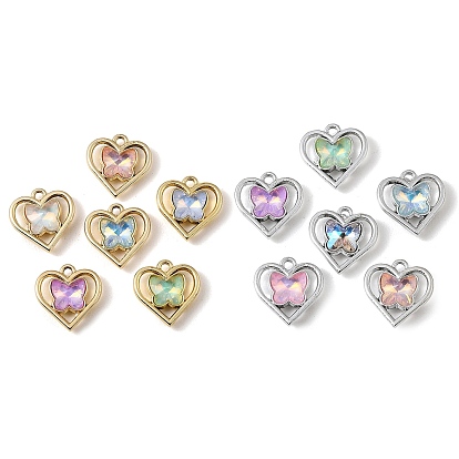 Стеклянные подвески из сплава с ультрафиолетовым покрытием, кулон в форме бабочки в сердце, граненые, разноцветные