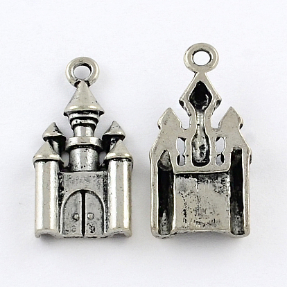 Tibetan Style Zinc Alloy Pendants, Lead Free & Cadmium Free, Castle, 28x14x5mm, Hole: 2mm, about 142pcs/500g