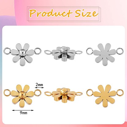 12Pcs 430 Stainless Steel Small Flower Connector Charms, Metal Daisy Pendant for Jewelry Earring Bracelet Handmade Making, with Open Loop