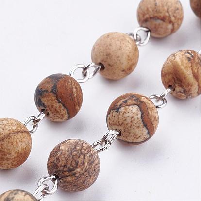 Givré image naturelle jasper à la main perles chaînes, non soudée, pour colliers bracelets de décision, avec les accessoires en laiton