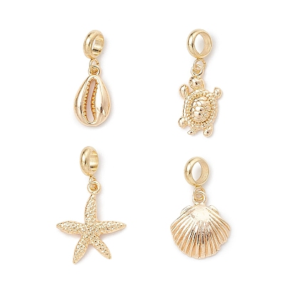 4 шт. 4 стили латунные европейские подвески-шармы с океанской тематикой, подвески с большими отверстиями в виде морских животных