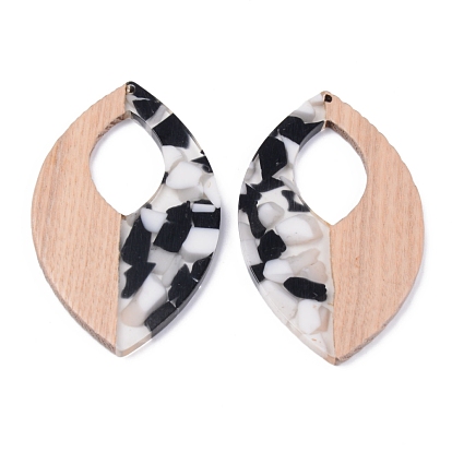 Resin & Wood Pendants, Two Tone, Leaf