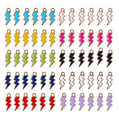 60 piezas 10 colores Colgantes de esmalte de aleación chapados en oro claro, relámpago