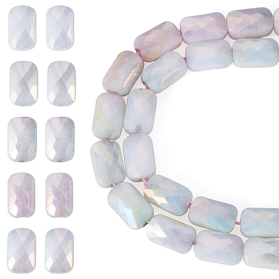 1Strand Anti-Tarnish Electroplate Glass Beads Strands, Imitation Gemstone, Rectangle, AB Color Plated, Faceted, Two Tone
