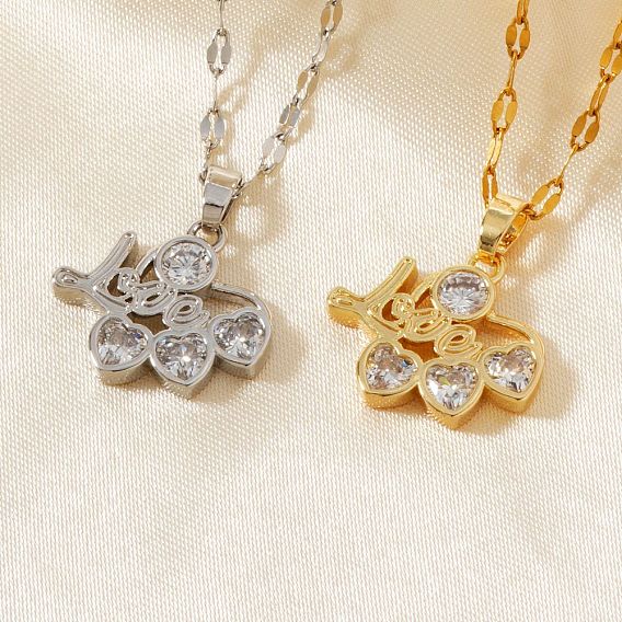 Элегантные латунные подвески в форме сердца с прозрачными кубическими цирконами, невыцветающее качество