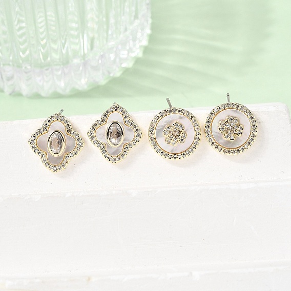 Серьги-гвоздики из латунного микро-паве, с оболочкой, стойки покрытие, долговечный, без свинца и без кадмия, реальный 18 k позолоченный