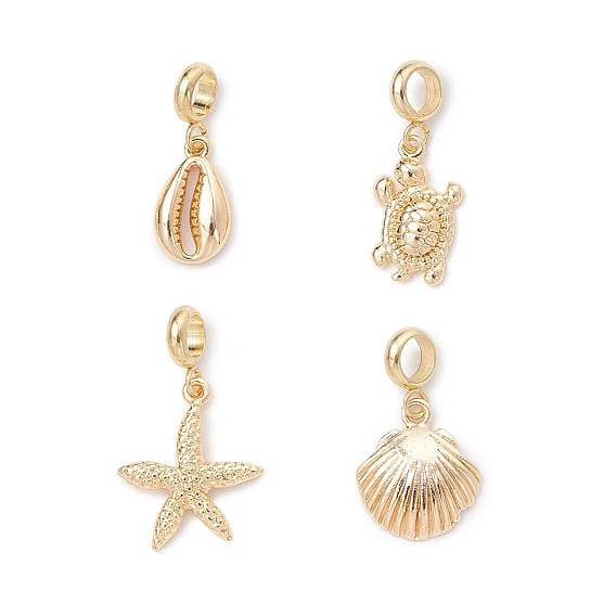 4 шт. 4 стили латунные европейские подвески-шармы с океанской тематикой, подвески с большими отверстиями в виде морских животных