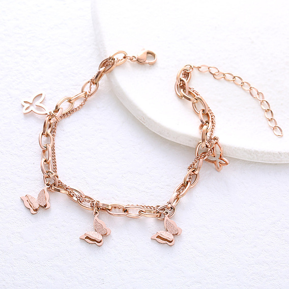 304 многослойные браслеты из нержавеющей стали с цепочкой, браслеты с подвесками для женщин, бабочка