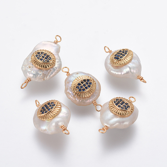 Соединители звеньев натурального жемчуга, с латунными микро проложить кубических выводы циркония, самородки с дурным глазом, золотые