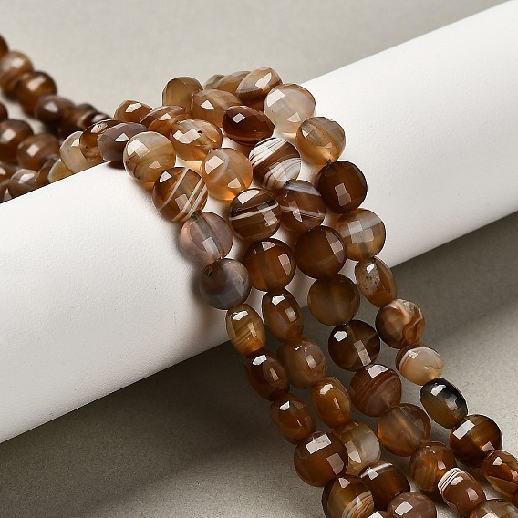 Нити бусин из натурального полосчатого агата (окрашенного и нагретого), граненый квадратный разрез, плоско-круглые