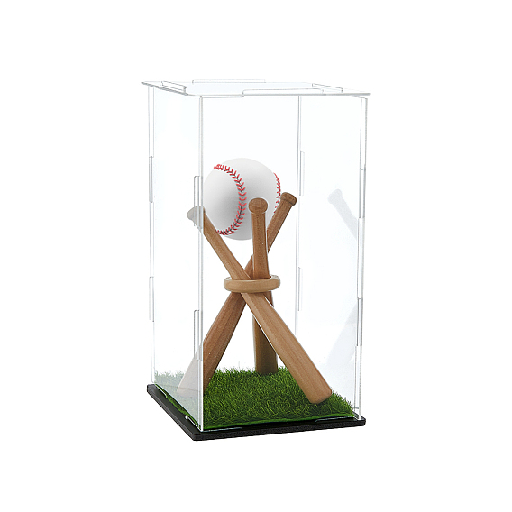 Украшения для домашнего дисплея бейсбольной битой из натурального дерева, прозрачные акриловые игрушки, фигурки, коробки для дисплея, коврик из искусственного мха с квадратным волокном