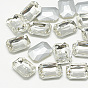 Pointed Back Glass Rhinestone Cabochons, Faceted, Rectangle Octagon
