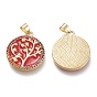 Brass Micro Pave Cubic Zirconia Pendants, with Enamel, Real 18K Gold Plated, Flat Round with Tree