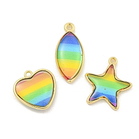 Rainbow Color Opaque Resin Pendants, Real 18K Gold Plated Brass Heart/Star/Horse Eye Charms, Cadmium Free & Lead Free