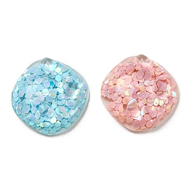 Transparent Epoxy Resin Cabochons, with PVC Sequins, Rhombus
