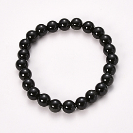 Natural Obsidian Beaded Stretch Bracelets, Round