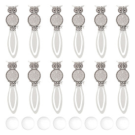 12шт. Сова тибетский стиль сплав закладки кабошон оправы, с круглым подносом и подходит для стразов, без кадмия и без свинца, с 12 стеклянными кабошонами