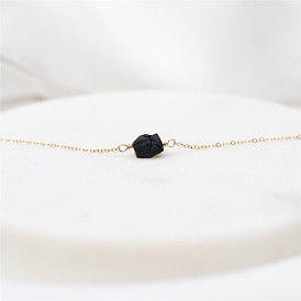 Black Crystal Choker Necklace - Irregular Natural Stone Pendant for Women