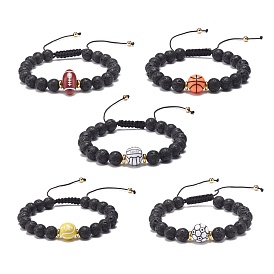 Bracelet en pierre de lave naturelle et perles tressées en acrylique, bijoux de pierres précieuses d'huile essentielle pour hommes femmes