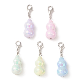 UV Plating Transparent Acrylic Gourd Pendant Decoration, with Zinc Alloy Lobster Claw Clasps
