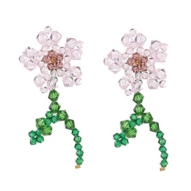 Imitation Austrian Crystal Flower of Life Dangle Stud Earrings, Glass Beads Drop Earrings