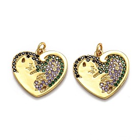 Латунные микропаве прозрачные подвески с фианитом, долговечный, с прыжковых колец, сердце