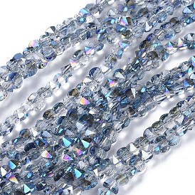 Electroplate Glass Beads Strands, Faceted, Rounded Rectangle, Half Rainbow Plated