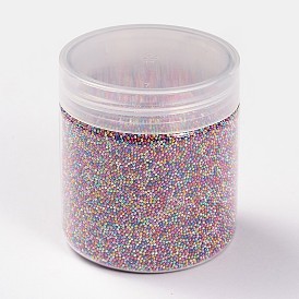 Bricolaje decoración de uñas de arte 3d las mini cuentas redondas de vidrio de color chapada, diminutas cuentas de uñas caviar, 0.6~0.8 mm, 130 g / caja