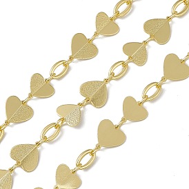 Brass Heart & Oval Link Chains, with Spool, Unwelded, Long-Lasting Plated, Cadmium Free & Nickel Free & Lead Free