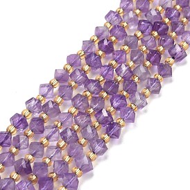 Natural Amethyst Beads Strands, with Seed Beads, Faceted, Diagonal Cube Beads, Grade A