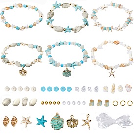 DIY Natural Shell Ocean Theme Stackable Bracelets Set Making Kit, Natural & Synthetic Mixed Gemstone Stretch Bracelets