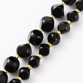  Natural Black Onyx Beads Strands, with Seed Beads, Six Sided Celestial Dice, Faceted