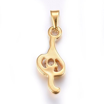304 Stainless Steel Pendants, with Cubic Zirconia, Musical Note/Treble Clef, Clear