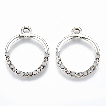 UV Plated Alloy Pendants, with Crystal Rhinestone, Ring, Cadmium Free & Lead Free