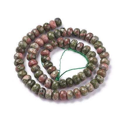 Faceted Natural Unakite Rondelle Beads Strands