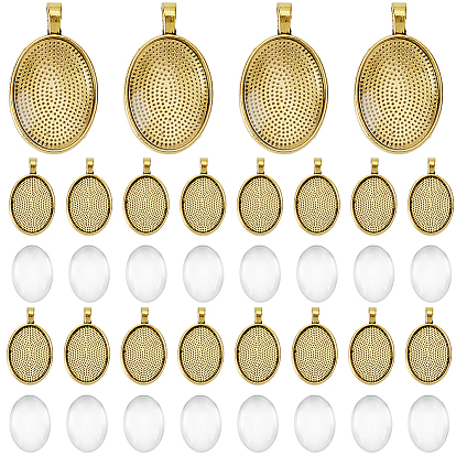 30шт. овальные оправы для подвесок-кабошонов из сплава, 30 шт. Прозрачные стеклянные кабошоны
