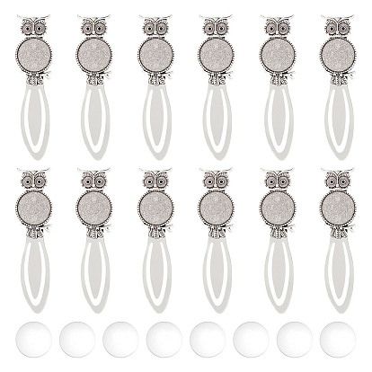 12шт. Сова тибетский стиль сплав закладки кабошон оправы, с круглым подносом и подходит для стразов, без кадмия и без свинца, с 12 стеклянными кабошонами