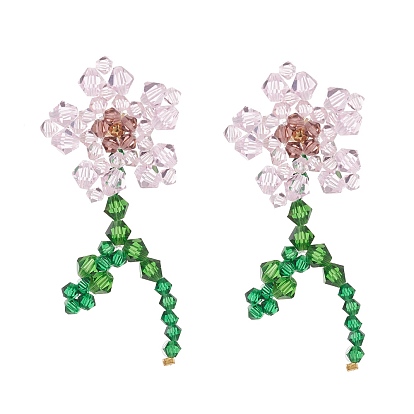 Imitation Austrian Crystal Flower of Life Dangle Stud Earrings, Glass Beads Drop Earrings
