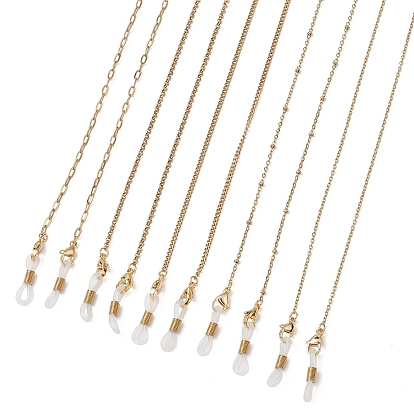 304 цепочки для очков из нержавеющей стали, с карабинами из цинкового сплава и резиновыми петлями на концах