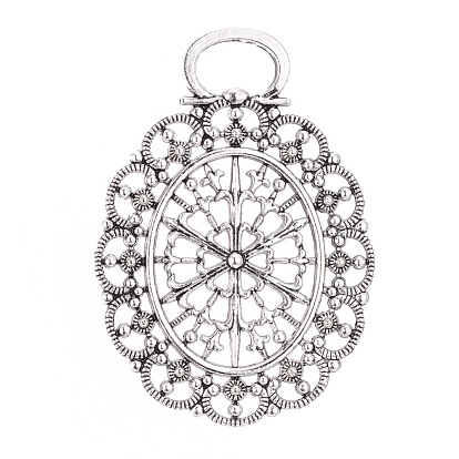 Tibetan Style Oval Big Pendants, Nickel Free, 76x54x4mm, Hole: 8x15mm