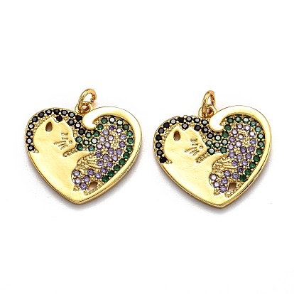 Латунные микропаве прозрачные подвески с фианитом, долговечный, с прыжковых колец, сердце