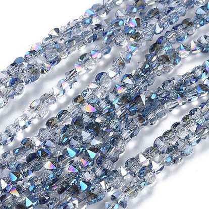 Electroplate Glass Beads Strands, Faceted, Rounded Rectangle, Half Rainbow Plated