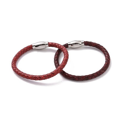 Leather Braided Round Cord Bracelet with 304 Stainless Steel Clasp for Women