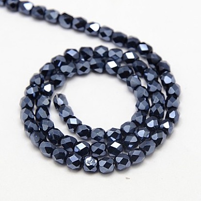 Electroplate Glass Beads Strands, Full Luster Plated, Faceted, Cube, 4x4x4mm, Hole: 1mm, about 100pcs/strand, 15.7 inch
