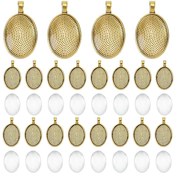 30шт. овальные оправы для подвесок-кабошонов из сплава, 30 шт. Прозрачные стеклянные кабошоны