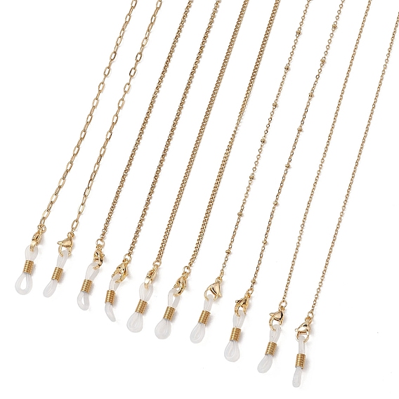 304 цепочки для очков из нержавеющей стали, с карабинами из цинкового сплава и резиновыми петлями на концах