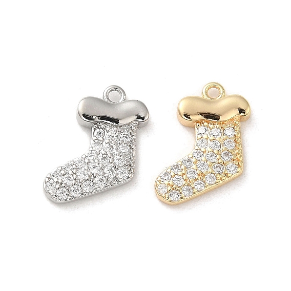 Brass Micro Pave Cubic Zirconia Pendants, Socks