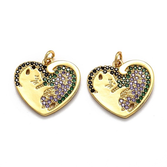 Латунные микропаве прозрачные подвески с фианитом, долговечный, с прыжковых колец, сердце