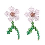 Imitation Austrian Crystal Flower of Life Dangle Stud Earrings, Glass Beads Drop Earrings