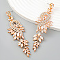 Sparkling Rhinestone Leafy Branch Dangle Stud Earrings, Alloy Long Drop Earrings for Women